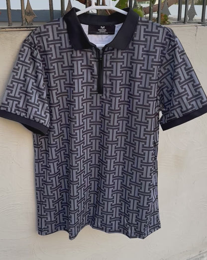 Men’s Grey Patterned Polo Shirt