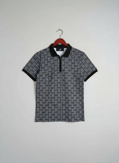 Men’s Grey Patterned Polo Shirt