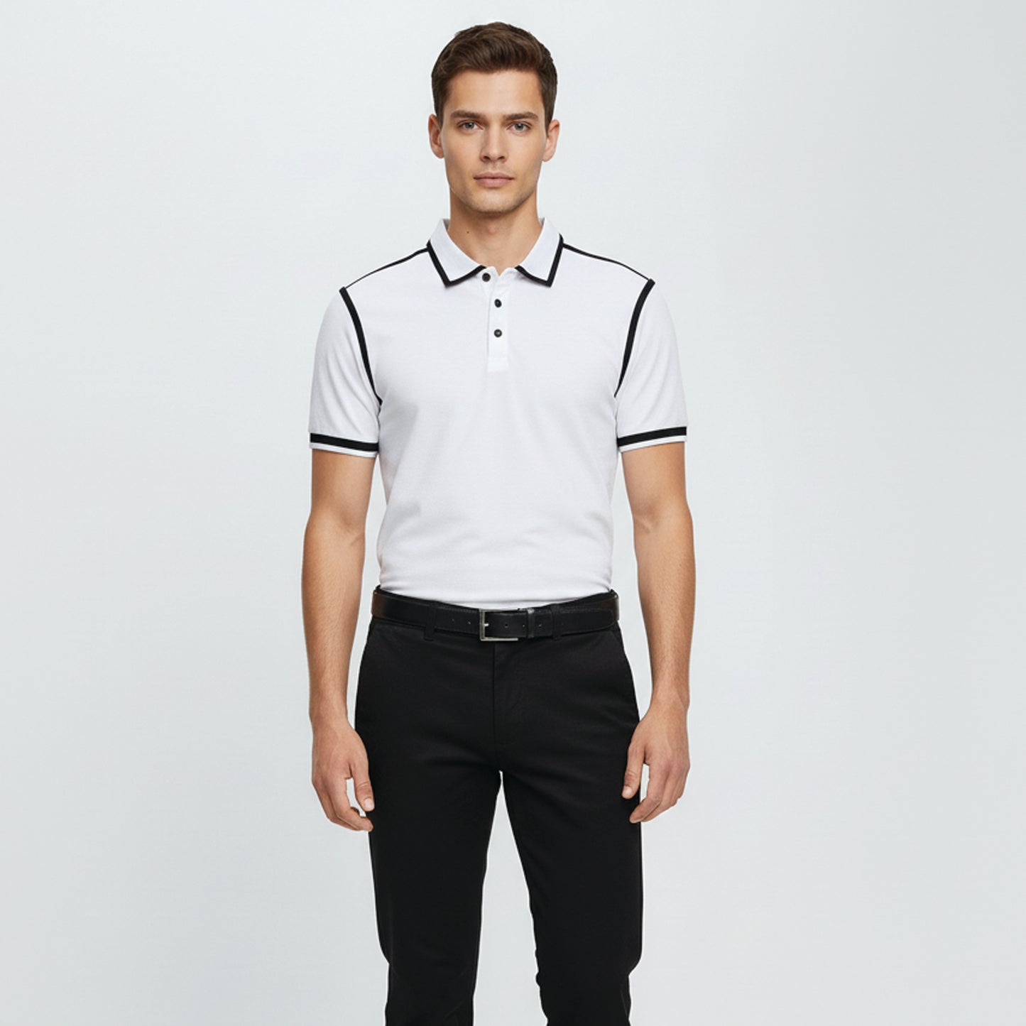 Men’s White Polo Shirt with Black Contrast Tipping