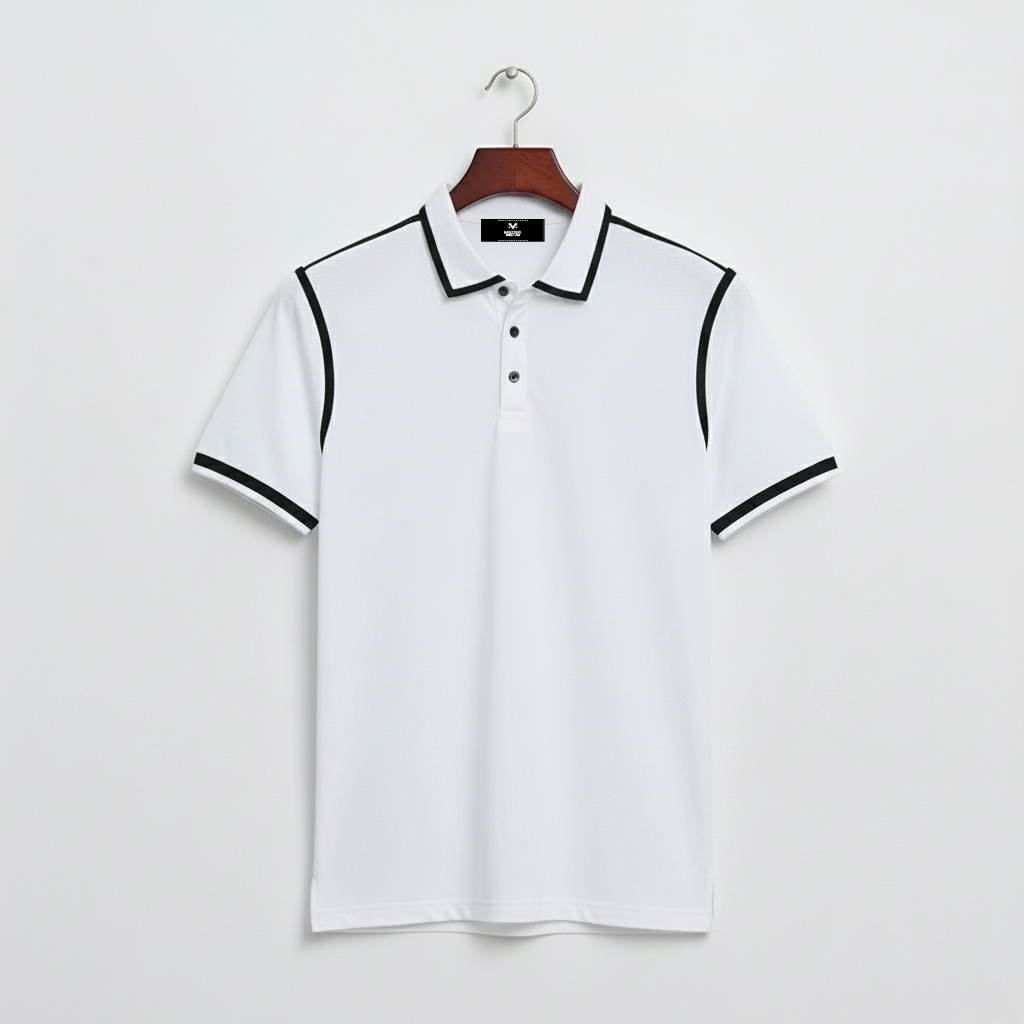 Men’s White Polo Shirt with Black Contrast Tipping